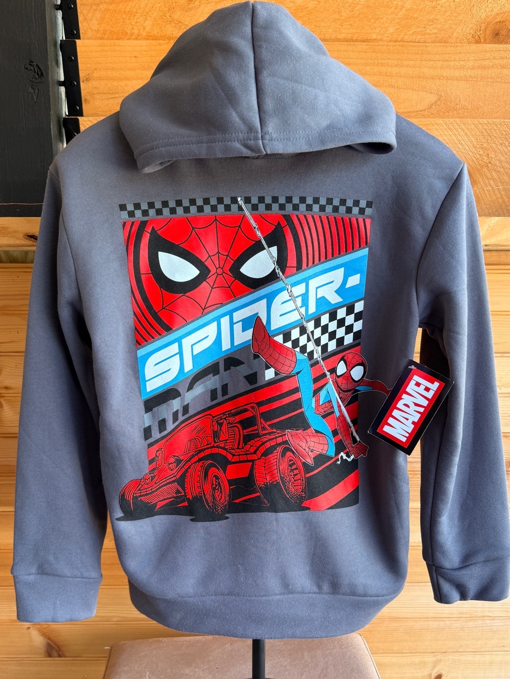 KidMarvel Gray Spider-Man Graphic Hoodie size M 10/12 w/red & Blue Print NW